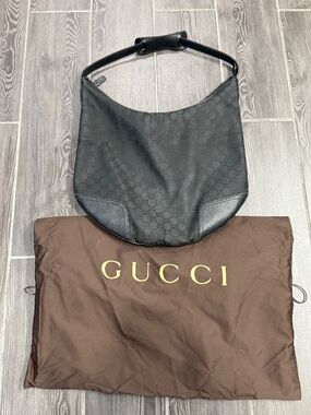 Gucci Black GG Monogram Canvas Hobo Bag w/ Dust Bag